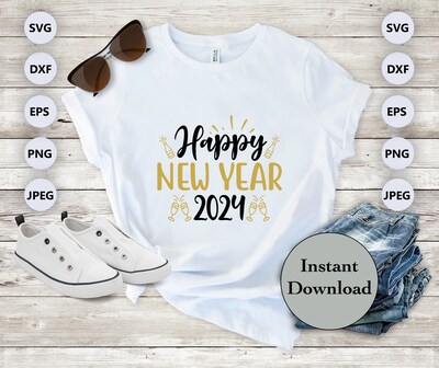 New Year Decor SVG PNG DXF EPS JPG Digital File Download, Happy New Year 2024 Design For Cricut, Silhouette, Sublimation - image1